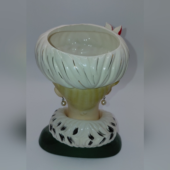 Vtg 1961 Inarco Blonde Girl Christmas Head Vase Earrings Hat Poinsettia VGVC - Picture 3 of 12